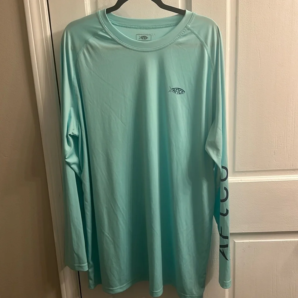 AFTCO Aqua blue Long Sleeve Tee Classic Design size 3XL 100% polyester